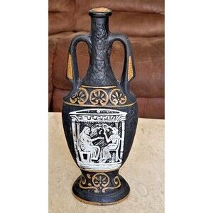 Greek Attic Terracotta & Glass Wine Bottle Urn 12"H Vintage Cork Stopper